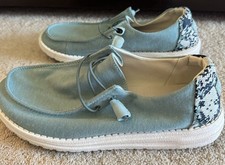 Women's Hey Dude Wendy Stretch Fleece Sea Blue Slip On Shoes Moccasins Size 9
