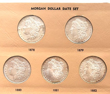 (5) 1878s, 1879o, 1880, 1881o, 1882 Morgan Unc Silver Dollars, Free Shipping!