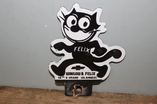 Vtg Winslow & Felix Chevrolet Los Angeles Porcelain License Plate Topper Sign