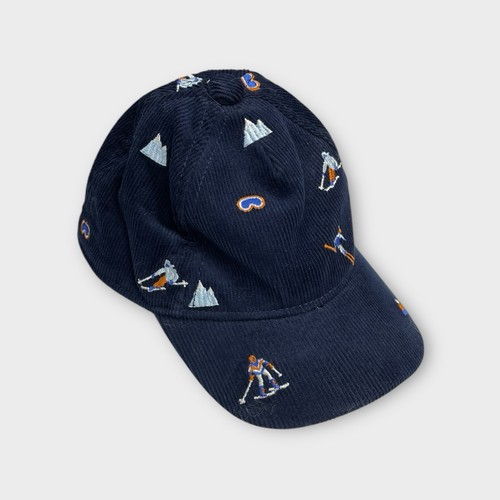 Janie & Jack 0-6 Months Old Baseball Hat Navy Blue Corduroy Embroidered Skiing - Picture 2 of 5