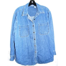 Denim Shirt Womens 1X Bill Blass Vintage Button down top Woman jean Jacket