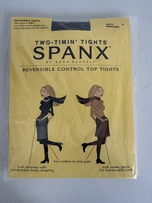 Spanx by Sara Blakely Two Timin Tights Black Gray  Reversible Control Size D