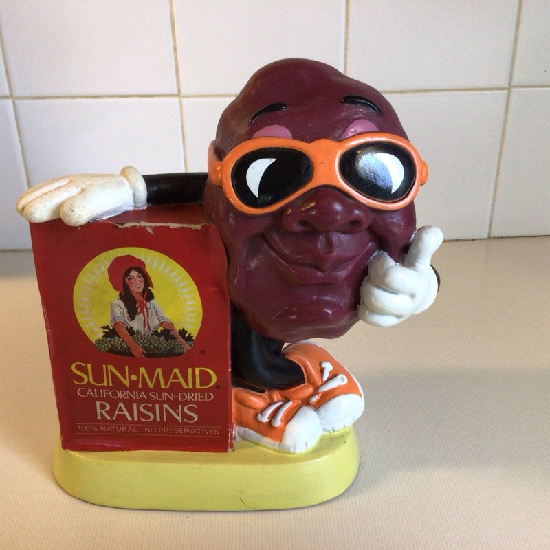 1987 California Raisins Coin Bank Advertising Sun-Maid w/ Original Stopper
