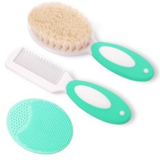 Baby Hair Brush and Comb Set for Newborns Toddlers  Natural Soft Goat Brist...