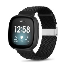 Bracelet pour Fitbit Versa 4/Versa 3/Fitbit Sense 2/Sense Tressée Nylon Noir