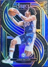 Jared McCain 2024-25 Panini Select Premier Level Blue Prizm #184 76ers RC