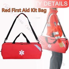 Red First Aid Filled Large Medic First Responder EMT Trauma Bag for Home, Car