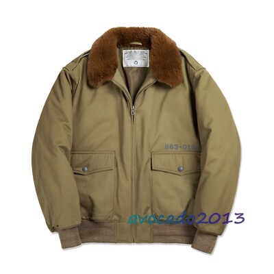 Maden Men's Vintage B-10 Cotton Bomber Jacket Lapel Flight