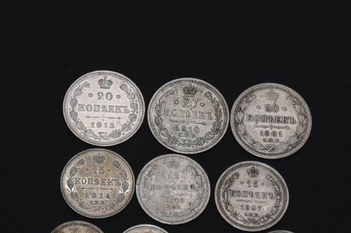 Set Of 10 Russian Empire 10,15,20, Kopeks Silver Coins Russia - Picture 2 of 6