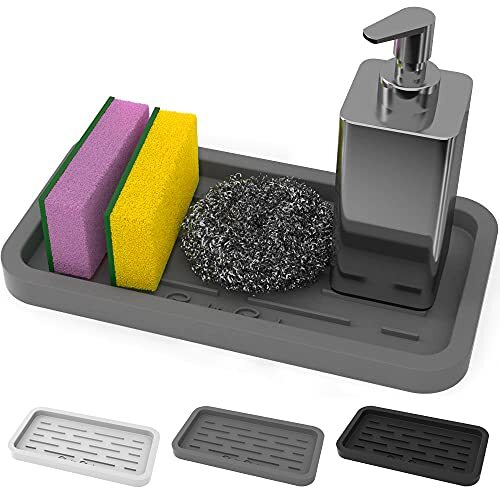 Silicone Sponge Holder Kitchen Sink Organizer Tray for Sponges, Soap Dispense...-image