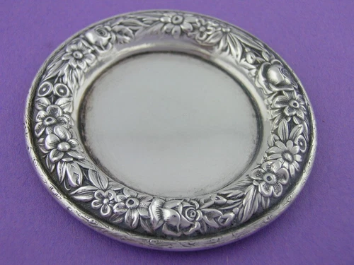 Sterling Silver S KIRK & SON INC 2 3/4" Butter Pat Dish REPOUSSE no.10 ~no mono