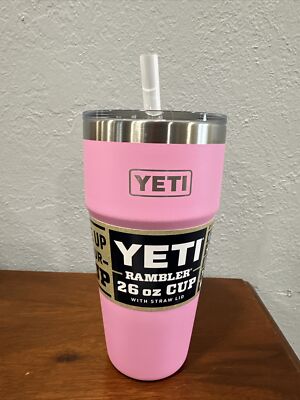 Yeti Rambler Power Pink 26 oz Stackable Cup with Straw Lid New READ