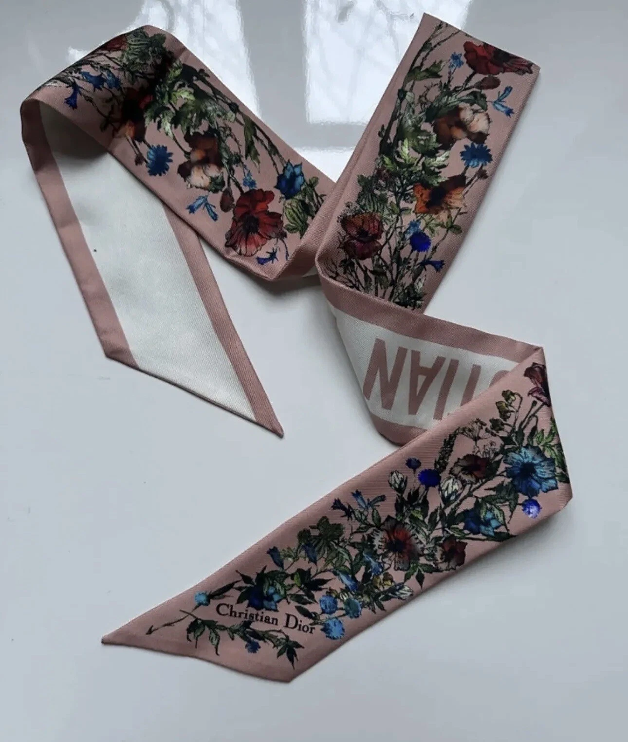 Foulard femme CHRISTIAN DIOR Mitzah en soie imprimé floral 6/105 cm !