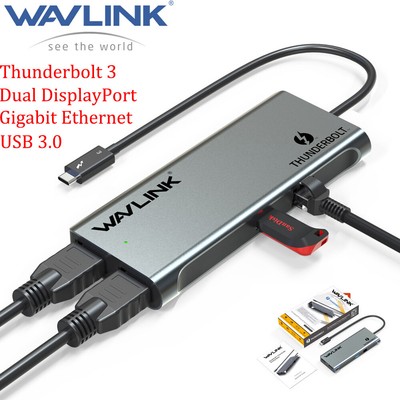 Thunderbolt 3 Dock Dual 4K DP Mini Docking Station DisplayPort 40Gbps USB RJ45
