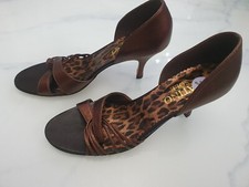 Sandali in pelle suola latina tacco UK6 US8,5 EU39 marrone metallizzato punta aperta fatti a mano