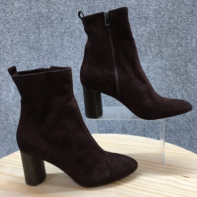 NYDJ Boots Womens 9 Ankle Booties Block Heels Side Zip Brown Sueded Fabric New