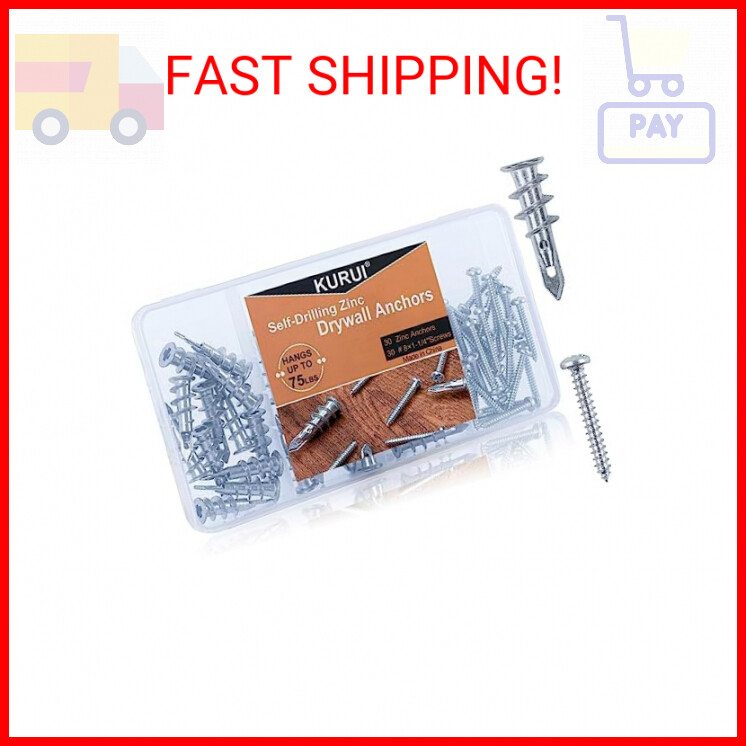 KURUI #8 Zinc Self-Drilling Drywall Anchors 60PCs Hollow Metal Wall Anchors