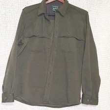 WOOLRICH Shacket Mens Large Olive Green fleece button front Jacket Shirt Warm