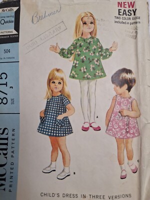 Dress A Line Tent Girls 3 3T McCalls 8715 Sewing Pattern Cut VTG Easy Quickie