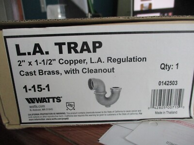 WATTS 1-15-1 LA Trap 2  x 1 ½  Cast Brass w cleanout, 0142503 New in box 5 avail