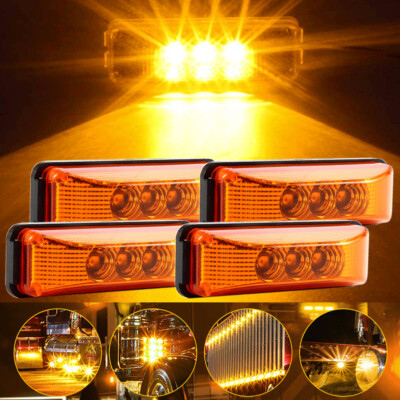 4'' 12V Marker Lights LED Truck Trailer Side Running Light Amber Yellow Lamps 4PC