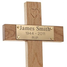 12" Oak Carved Heart Wooden Memorial Cross Engraved Plaque Grave Tree Marker pet