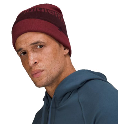 LULULEMON Wool-Blend Knit Logo Beanie Size L/XL Maroon Red 