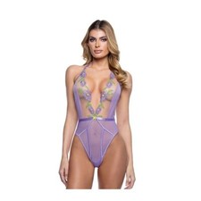 Roma Confidential Peony Blossom Embroidered Halter Top Teddy Lilac