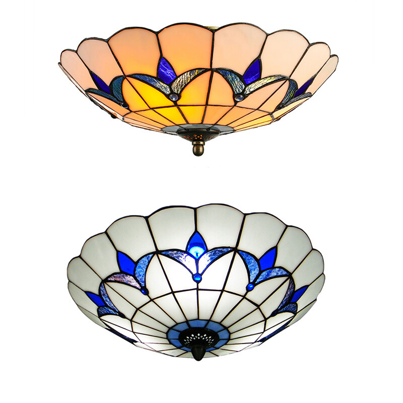 Vintage Tiffany Style White Semi Flush Mount Ceiling Light Art
