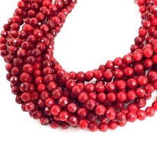 Natural Red Sea Coral Faceted Round Loose Beads 15" 6mm 7mm Bead Jewelry Making