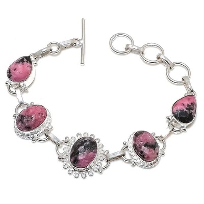 Bracelet en argent sterling massif 925 avec pierres précieuses multiples, Bracelet en pierres ovales, Bijoux en pierres précieuses faits main