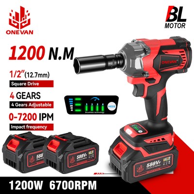 20V Electric Cordless Impact Wrench 1/2'' Brushless High Power Driver W/ Battery