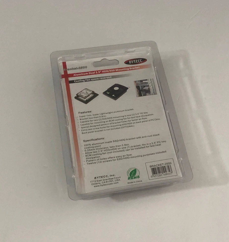 BYTECC Bracket-2500 Aluminum dual 2.5 In HDD/SSD Mounting Bracket For 3.5in Bay - Image 2 of 4