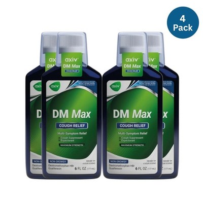 AXIV DM Max Liquid Cough & Cold Medicine Adults Mucus Relief 6 fl oz, 4 Pack Set