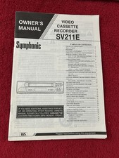 Symphonic Video Cassette Recorder VCR SV211E Owner's Manual Manual Only 