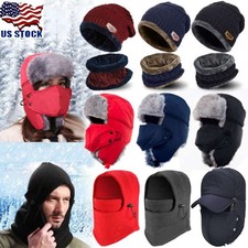 Unisex Fur Ear Flap Winter Hat Trapper Thick Aviator Warm Baseball Cap Face Mask