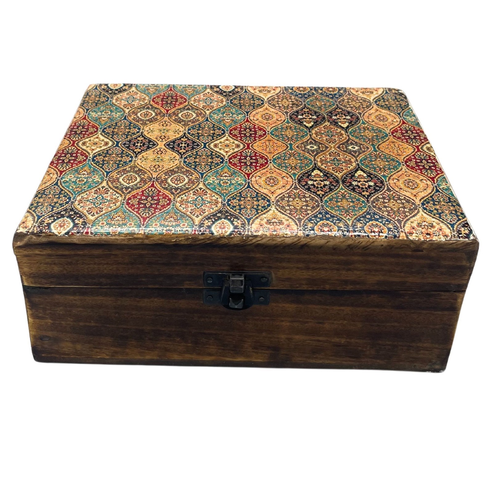 Large Ceramic Glazed Wood Box Traditional Pattern Tarot Home Decor Storage