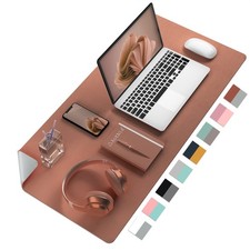 PU Leather Desk Pad Double Sided Mouse Mat 23.6x13.7 Inch Brown Waterproof