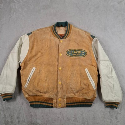 Lavie Varsity Jacke Herren XS Damen Small Beige Leder Wolle Vintage USA