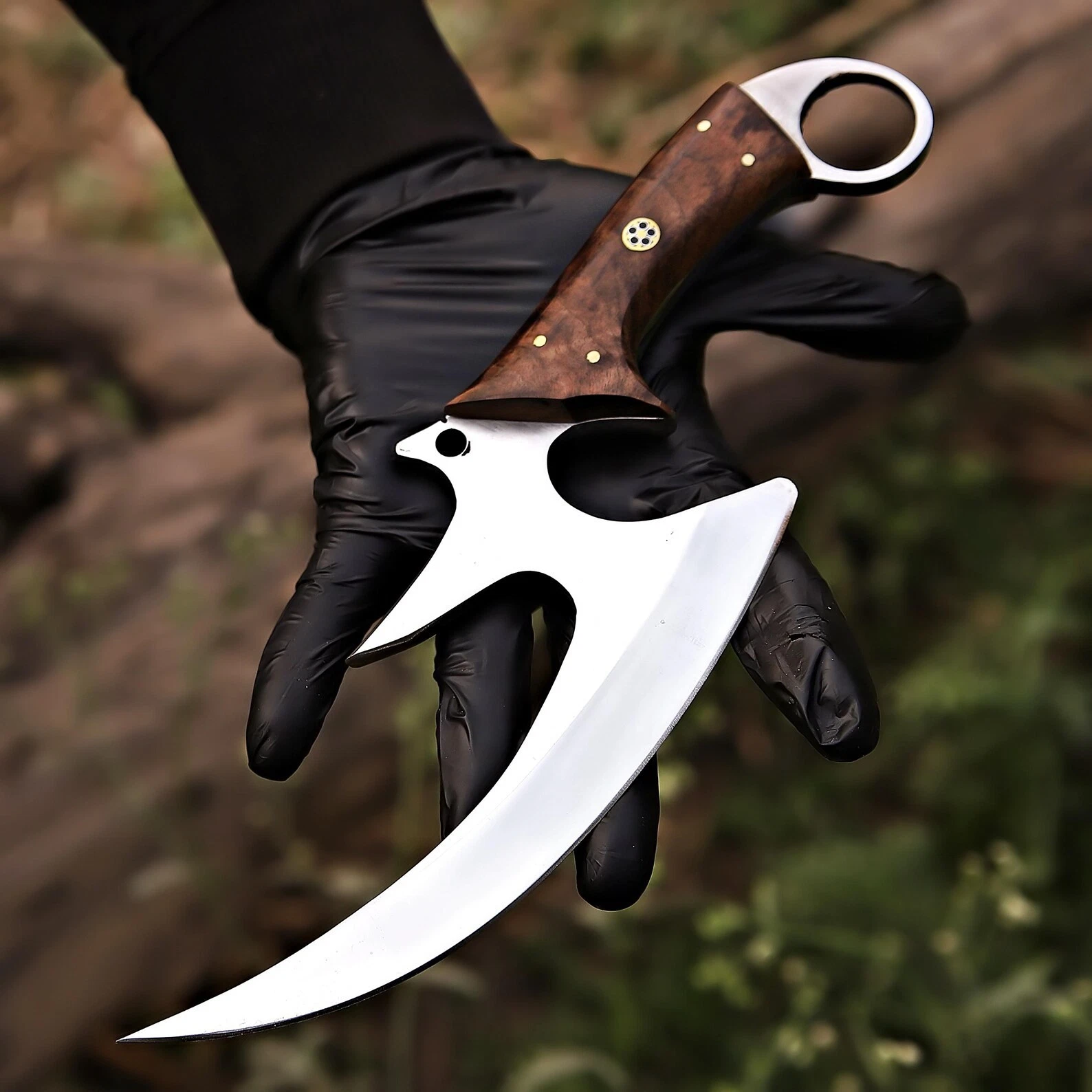 Handmade D2 Steel Karambit Knife Wood Handle & Leather Sheath Camping knife