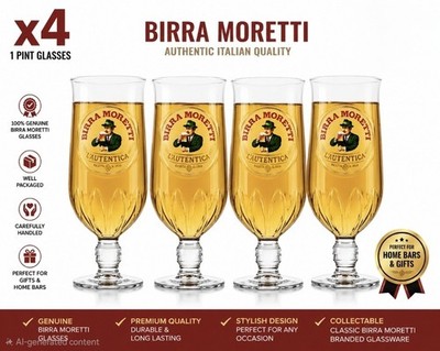 4x Birra Moretti One Pint 20oz Bier Pint Glas Brandneu AKTUELLSTES DESIGN 2026 M26