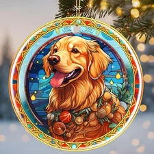 Golden Retriever Ceramic Christmas Ornament Dog Tree Hanging Holiday Decor Gift 