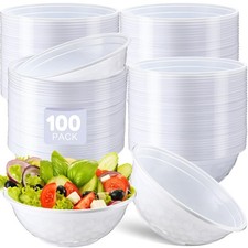 Newtay 100 Pack 32oz White Disposable Plastic Bowls Large Plastic Salad Bowls...