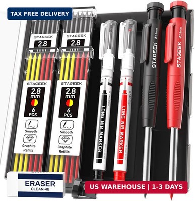 Carpenter Pencils with Sharpener, 2.8mm Mechanical Pencil Set with 26 Refills, W