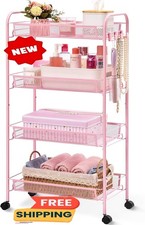 Carrito de 4 niveles con ruedas - Dise o met lico resistente, color rosa, con ru