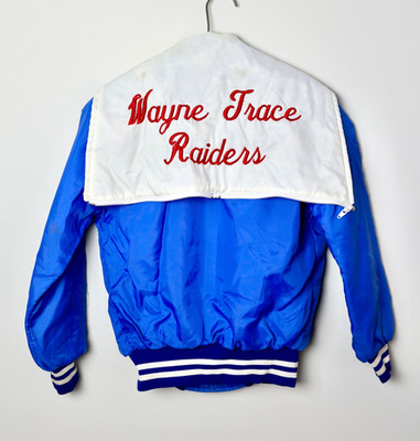 VTG 80s cheerleader Varsity letter jacket Holloway XXS Wayne Trace Radiers blue