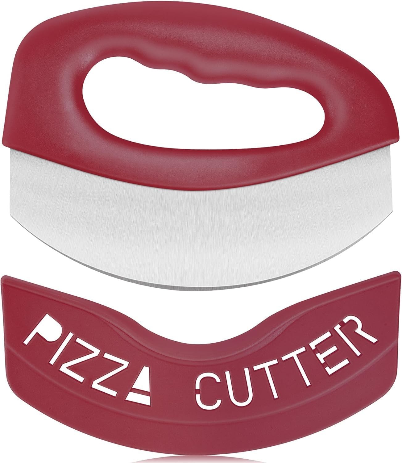 Red Stainless Steel Rocker Pizza Cutter With Protective Cover
