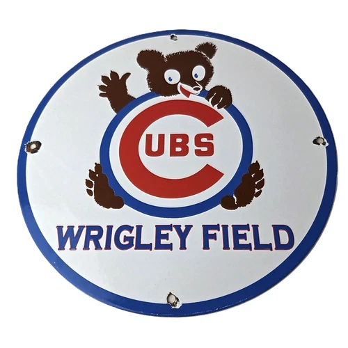 Vintage Cubs Wrigley Field Sign - MLB Baseball Stadium Porcelain Gas Sign