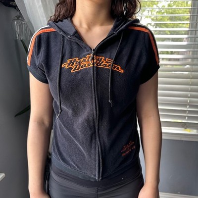 VTG Y2K Harley-Davidson Bala's soft Black Short Sleeve full Zip Hoodie M