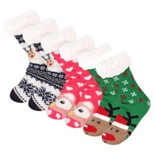 3 Pairs of Christmas Fuzzy Slipper SocksHoliday Slipper Socks for Women and M...